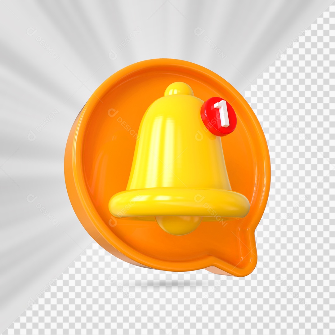Ícone de Notificação Amarelo e Laranjado Elemento 3D para Composição PSD