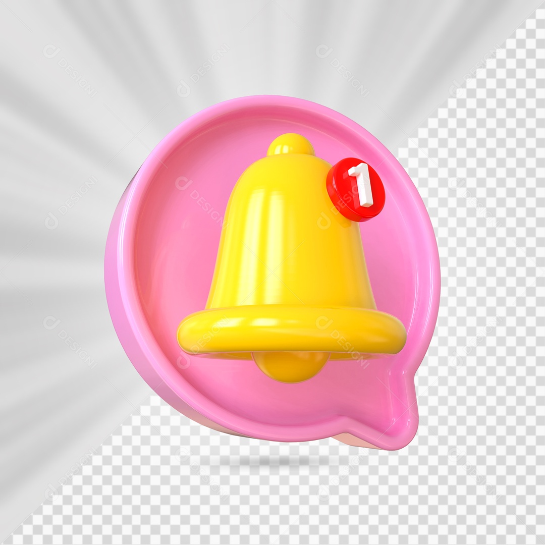 Ícone de Notificação Amarelo e Rosa Elemento 3D para Composição PSD