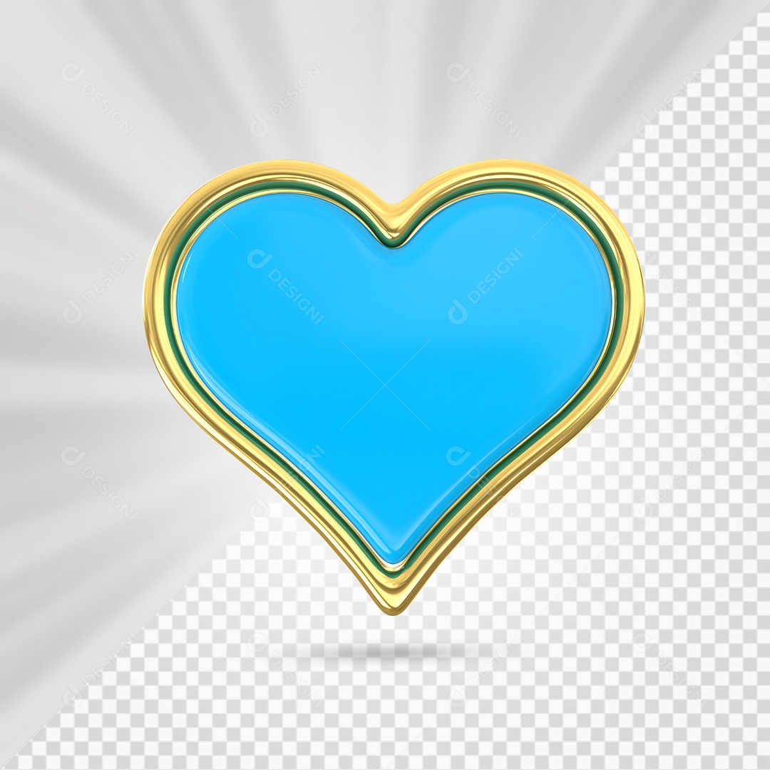 Coração Azul Marinho com Arco Dourado Elemento 3D para Composição PSD