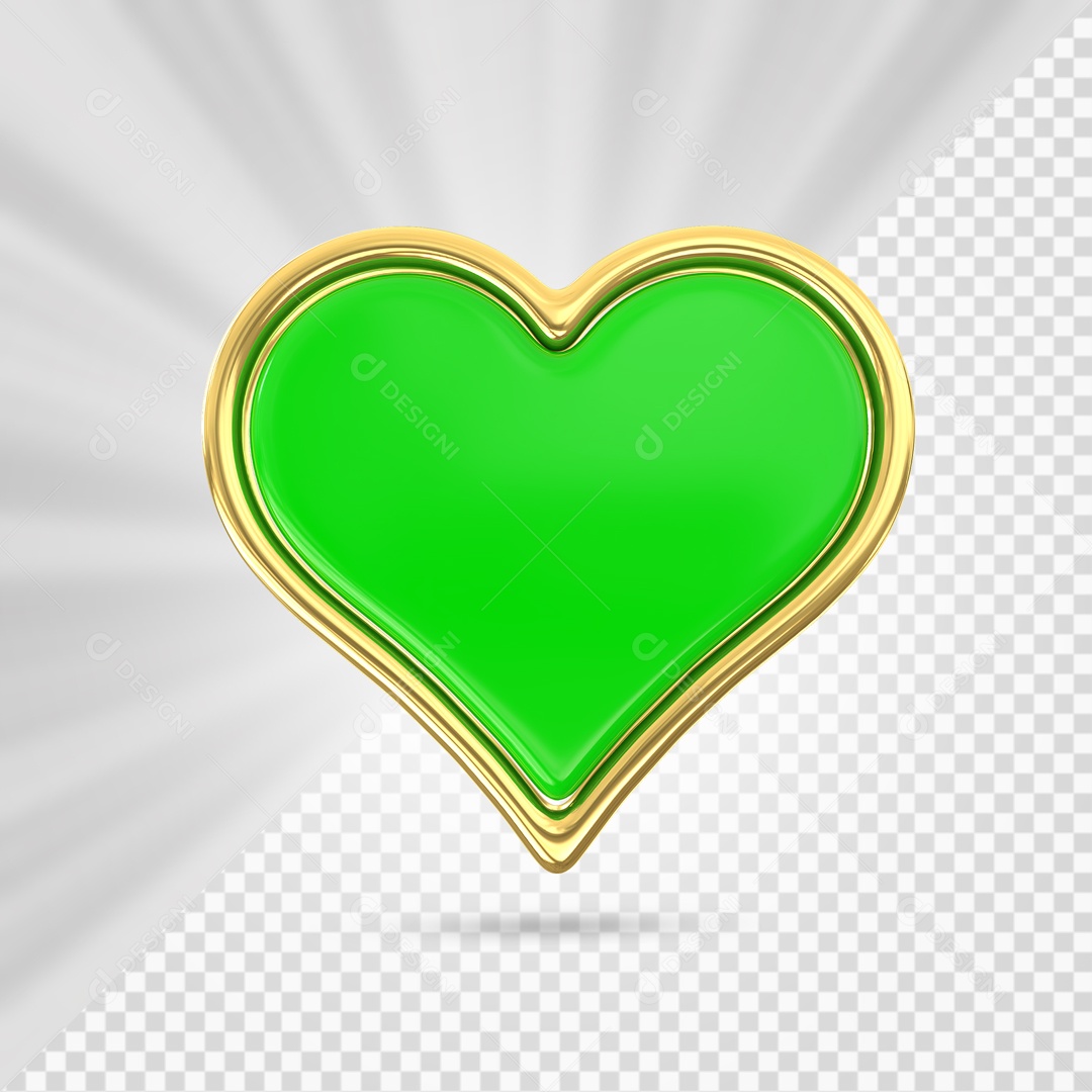 Coração Verde com Arco Dourado Elemento 3D para Composição PSD