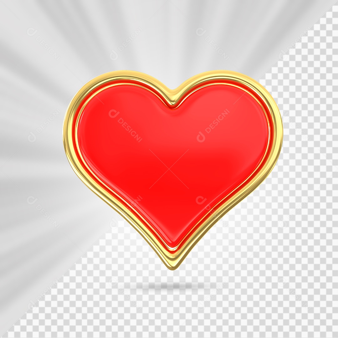 Coração Vermelho com Arco Dourado Elemento 3D para Composição PSD