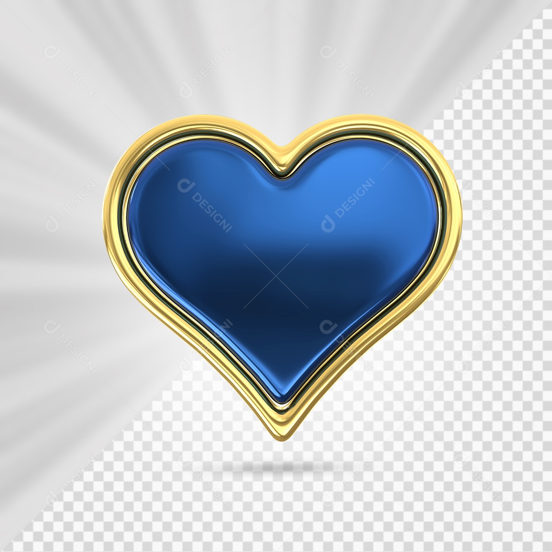 Coração Azul Escuro com Arco Dourado Elemento 3D para Composição PSD