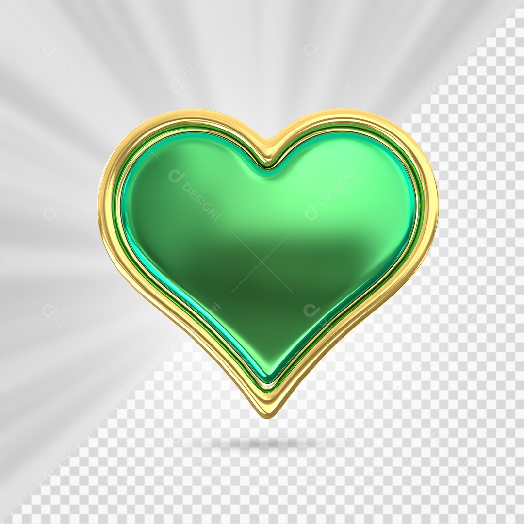 Coração Verde com Arco Dourado Elemento 3D para Composição PSD