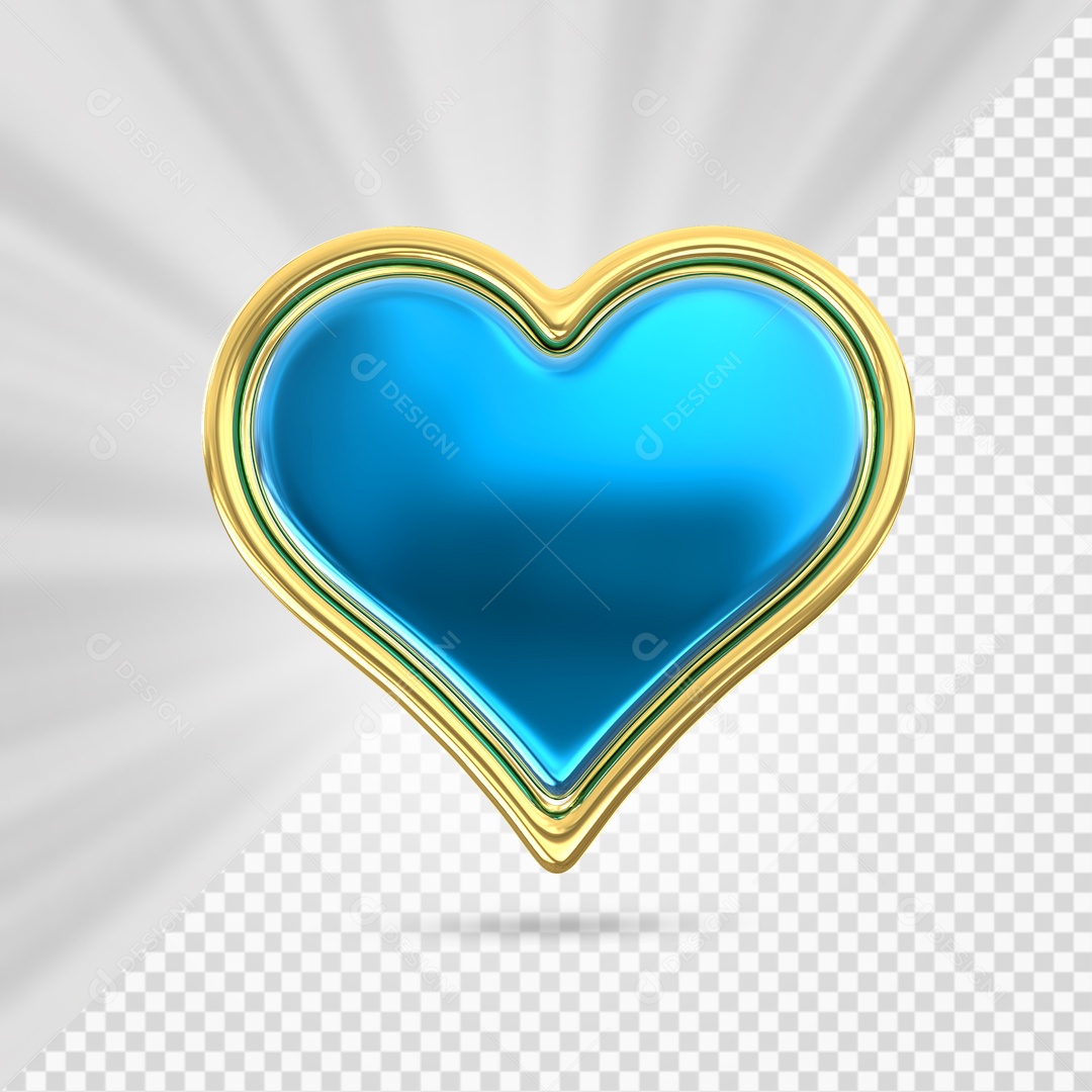 Coração Azul com Arco Dourado Elemento 3D para Composição PSD