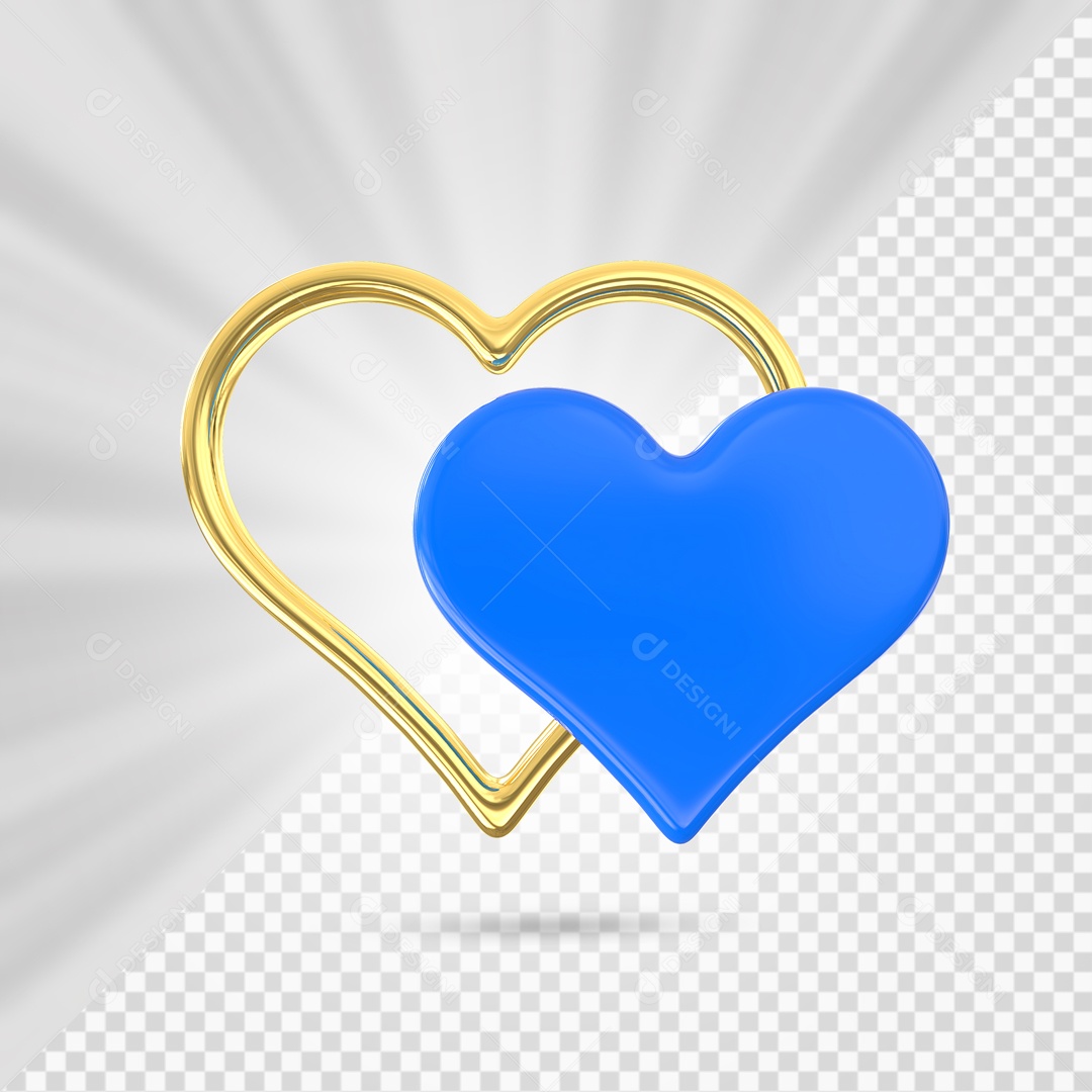 Arco Dourado de Coração e Coração Azul Elemento 3D para Composição PSD