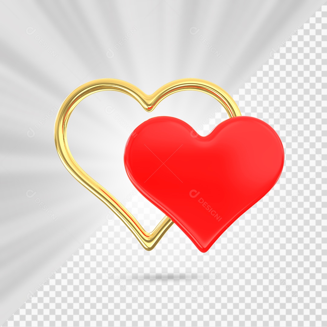 Golden Heart Bow and Red Heart 3D Element for Compositing PSD