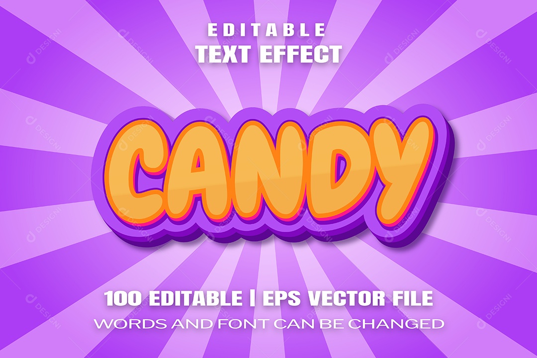 Efeito de Texto Candy Fundo Roxo EPS Editável