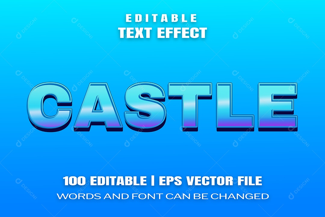 Efeito de Texto Castle Fundo Azul EPS Editável