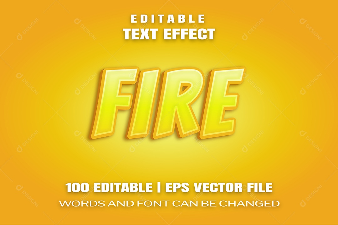 Efeito de Texto Fire Fundo Amarelo EPS Editável
