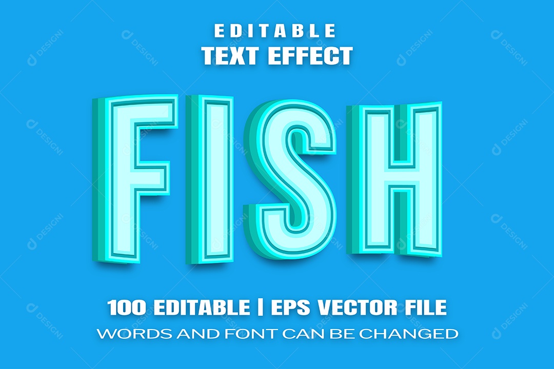 Efeito de Texto Fish Fundo Azul EPS Editável