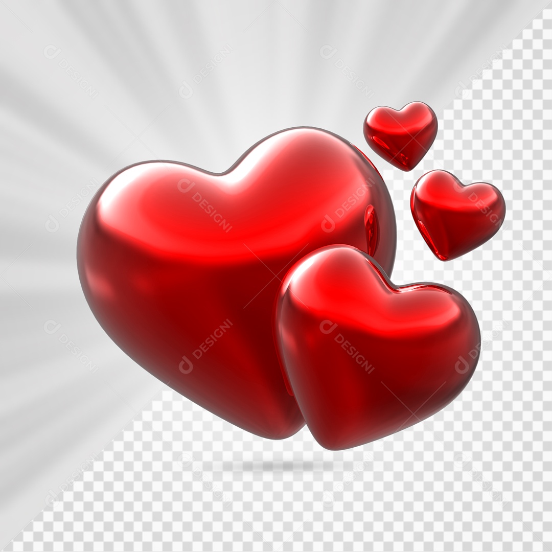 Corações Vermelho Elemento 3D para Composição PSD