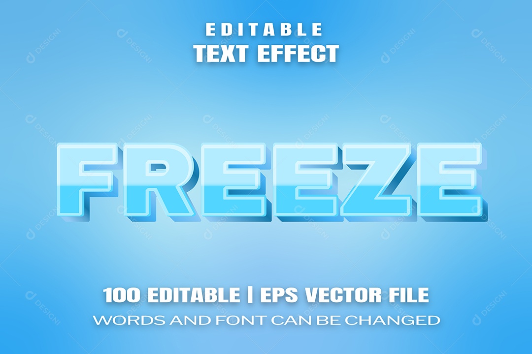 Efeito de Texto Freeze Fundo Azul EPS Editável