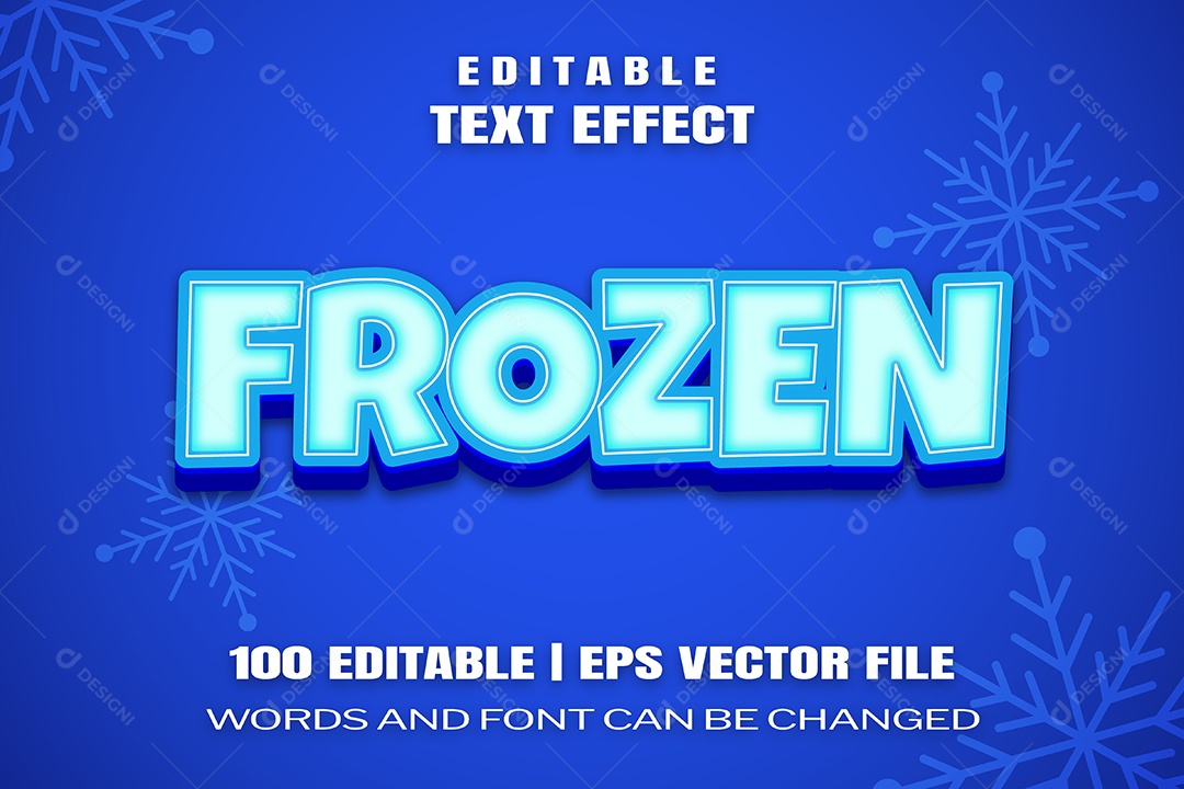 Efeito de Texto Frozen Fundo Azul EPS Editável