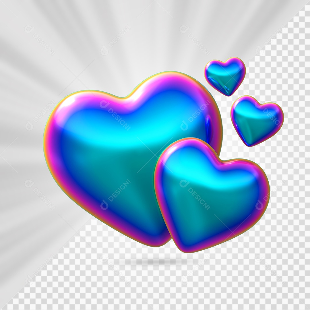 Corações Colorido Elemento 3D para Composição PSD