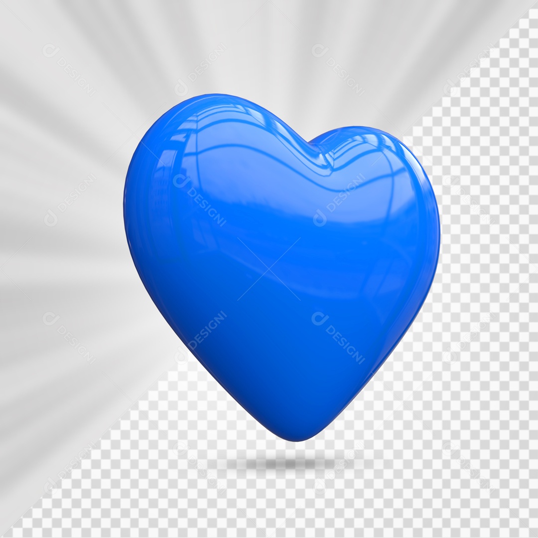 Coração Azul Elemento 3D para Composição PSD