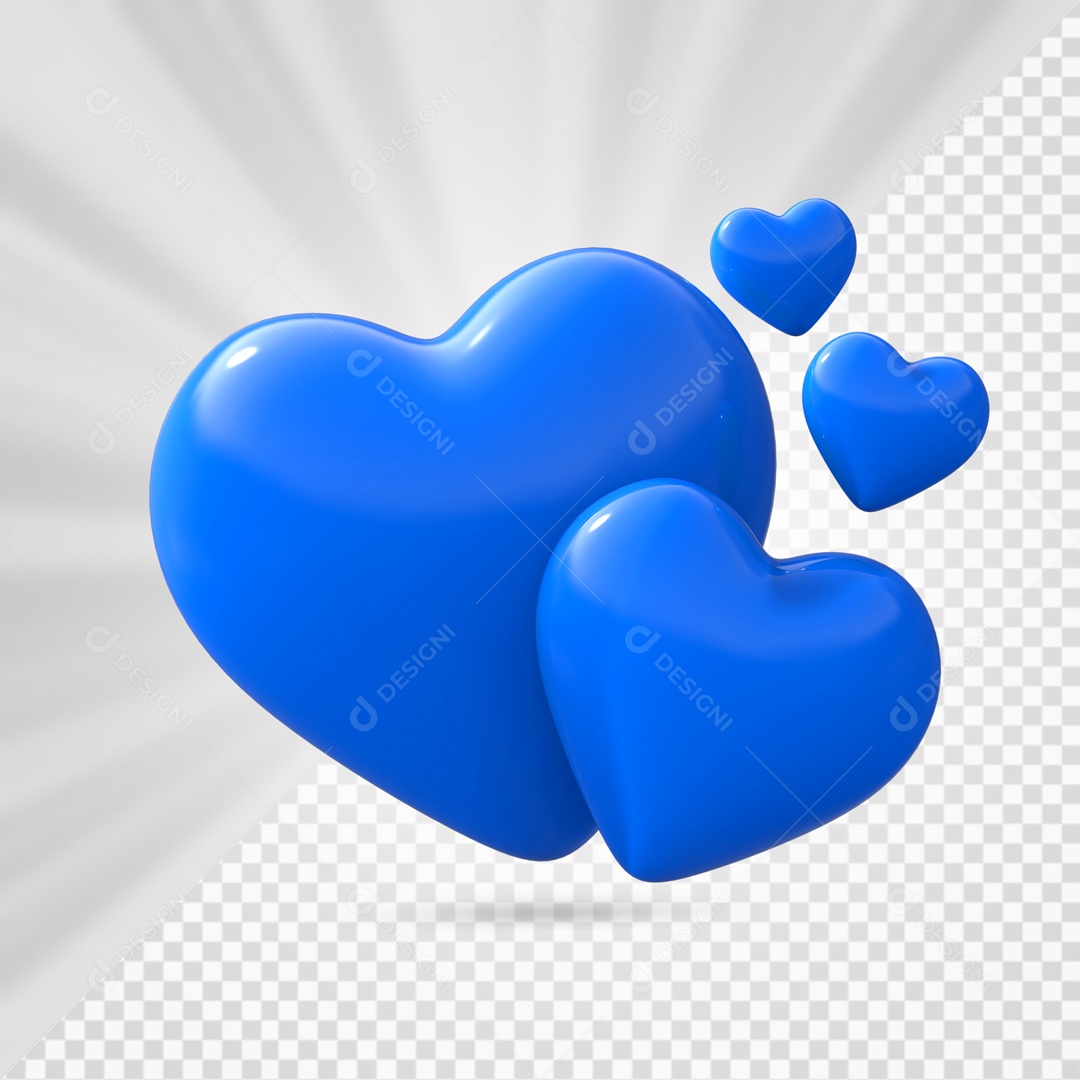 Corações Azuis Elemento 3D para Composição PSD