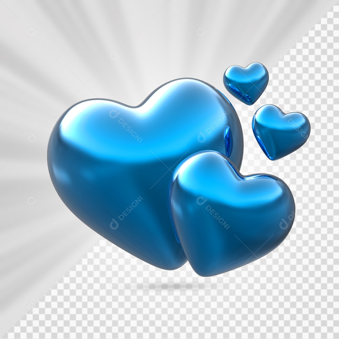 Corações Azuis Elemento 3D para Composição PSD