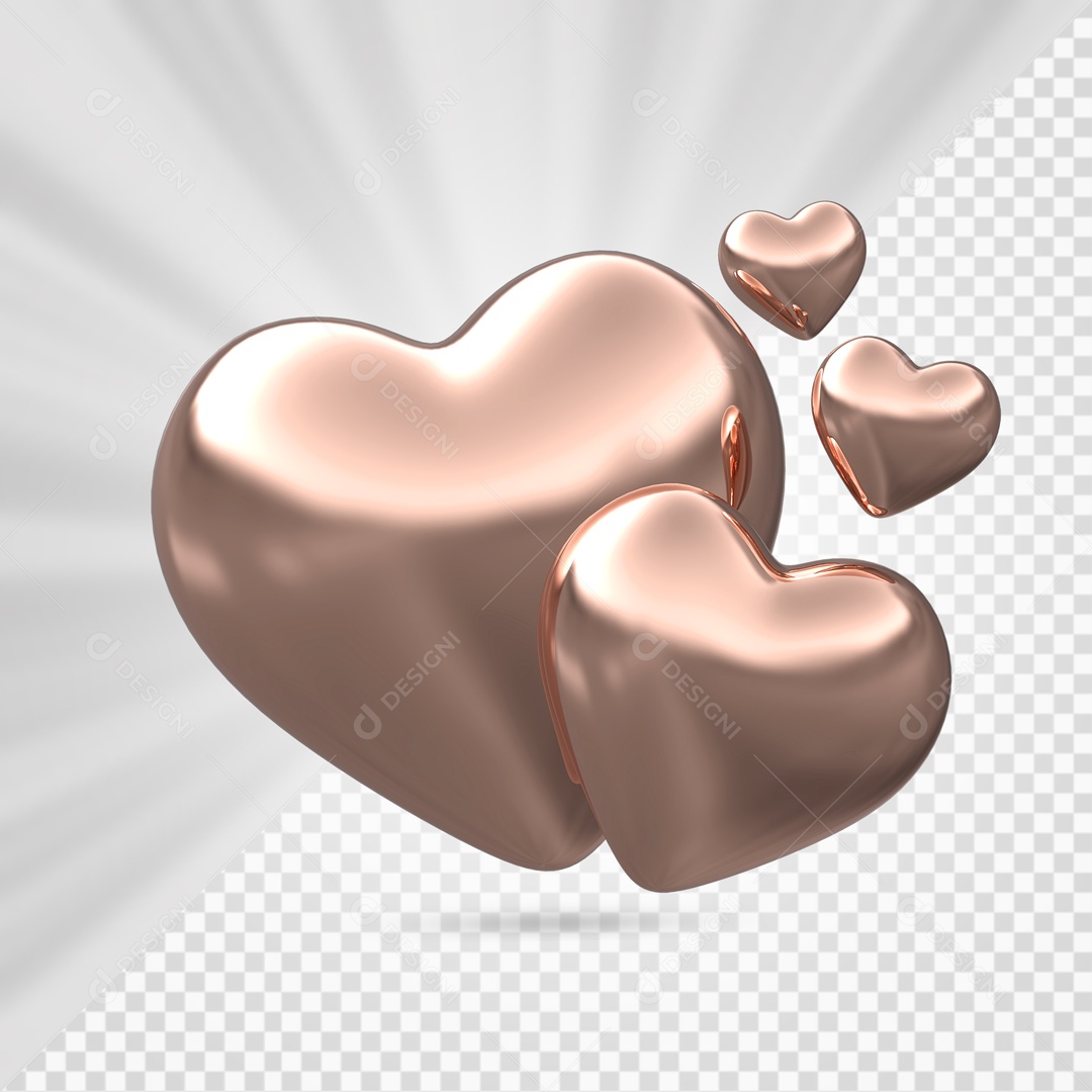 Corações Rosa Elemento 3D para Composição PSD