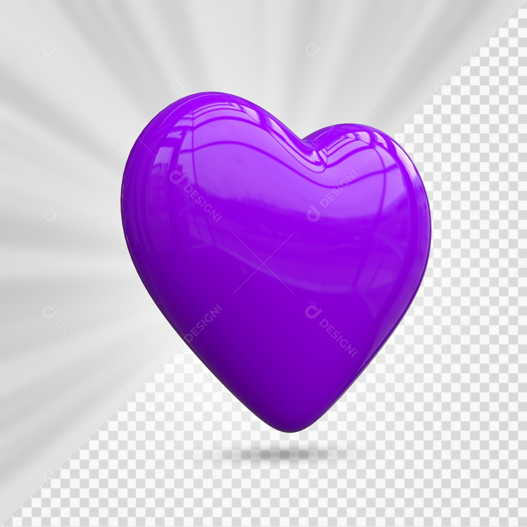 Coração Roxo Elemento 3D para Composição PSD