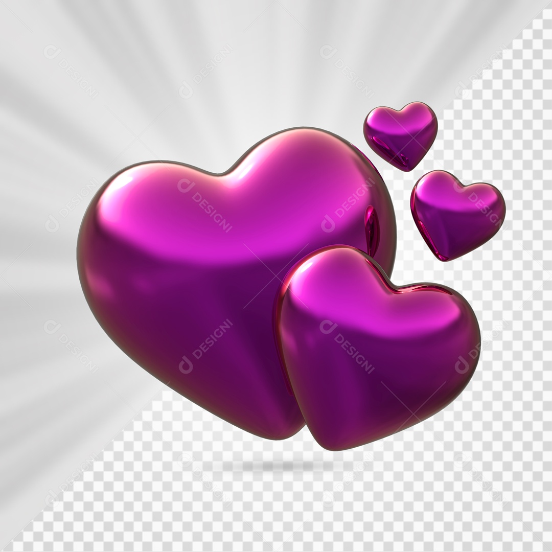 Corações Roxo Elemento 3D para Composição PSD