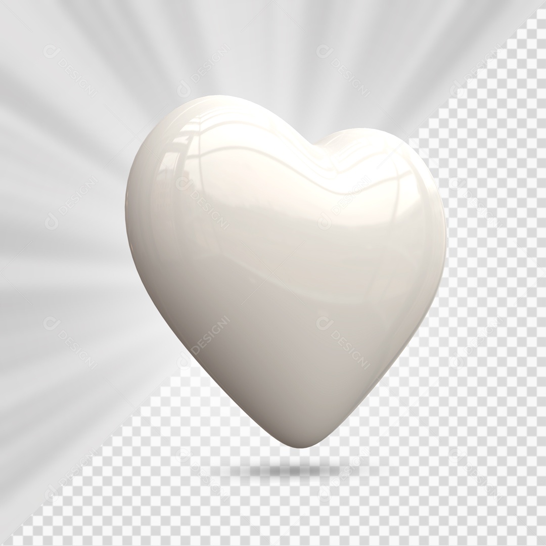 Coração Brancos Elemento 3D para Composição PSD