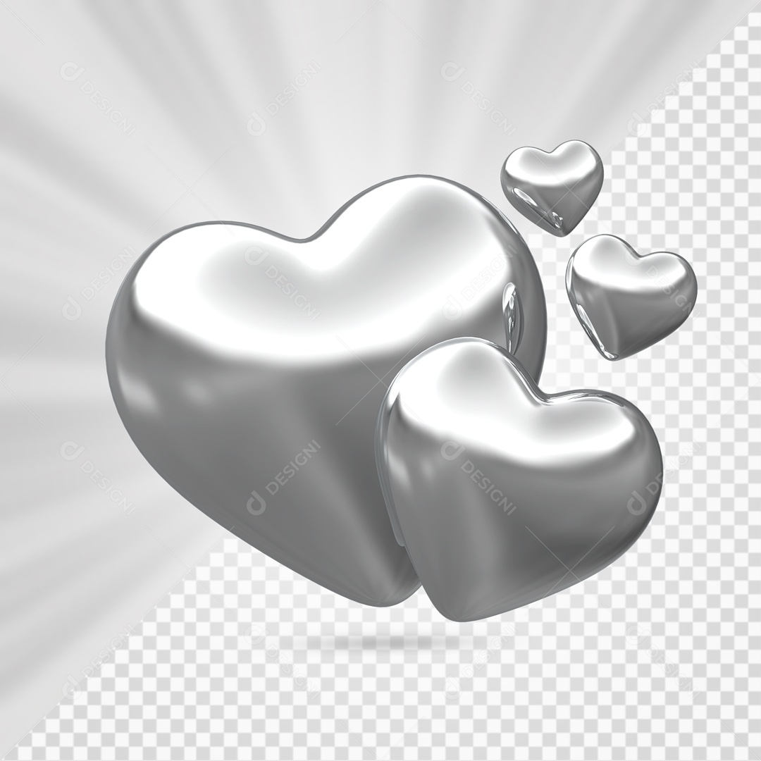Corações Cinza Elemento 3D para Composição PSD