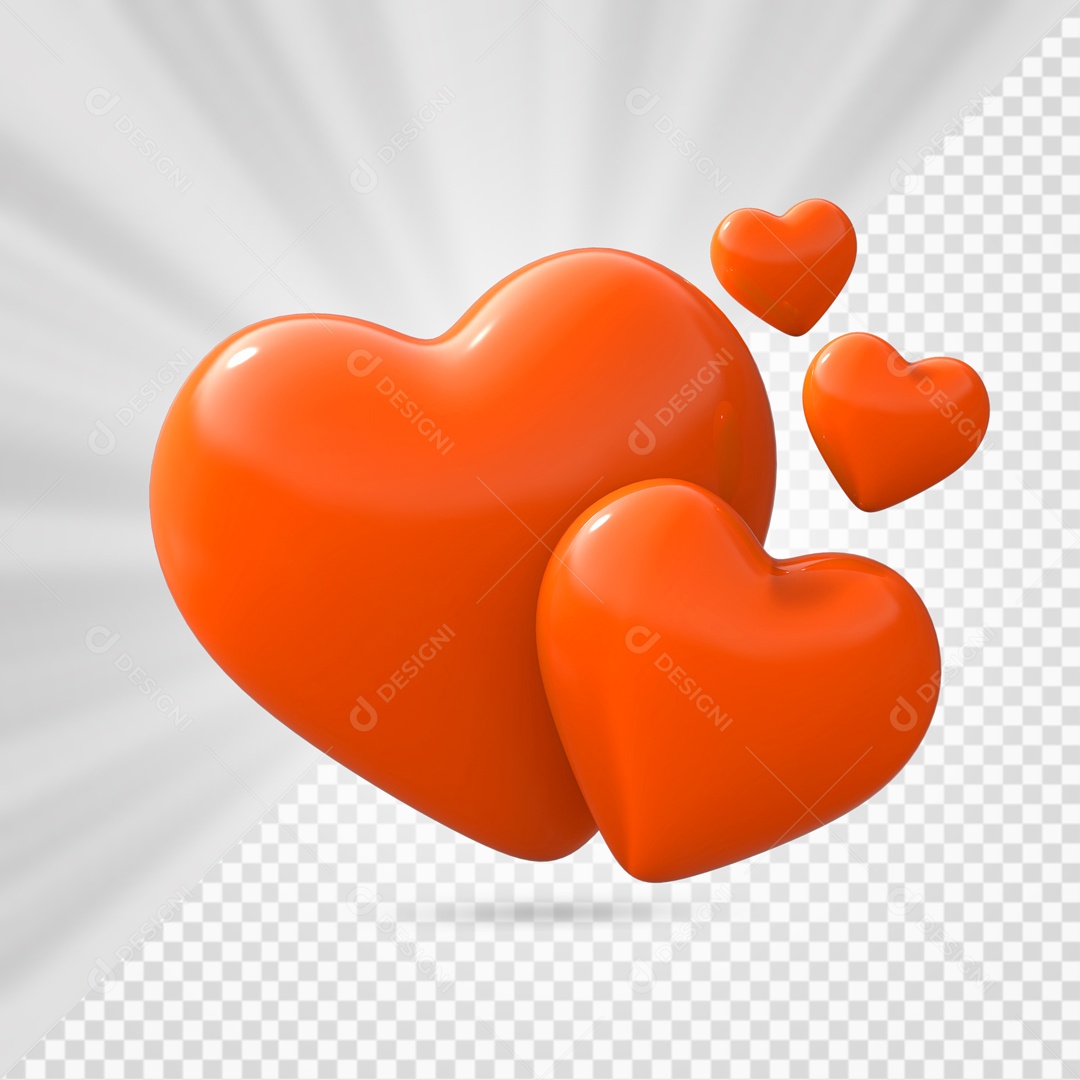Corações Laranjado Elemento 3D para Composição PSD