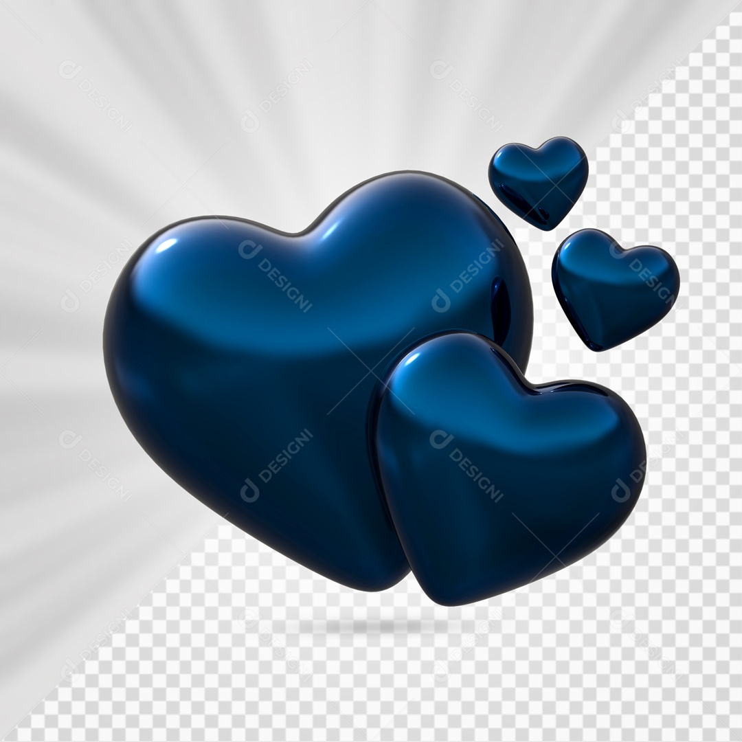 Corações Azul Elemento 3D para Composição PSD