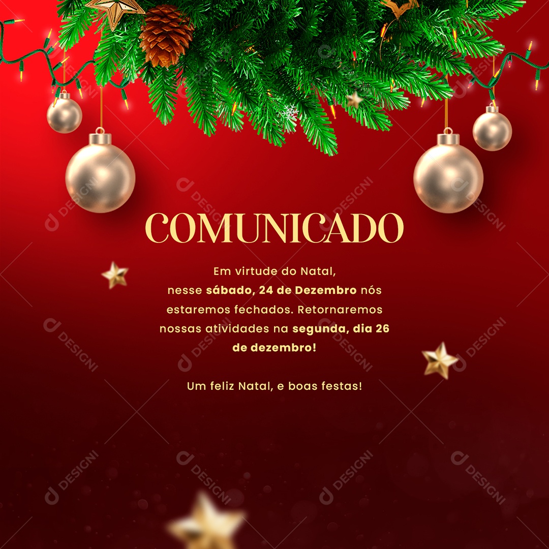 Social Media Nós Estaremos Fechados Feliz Natal Comunicado Social Media PSD Editável