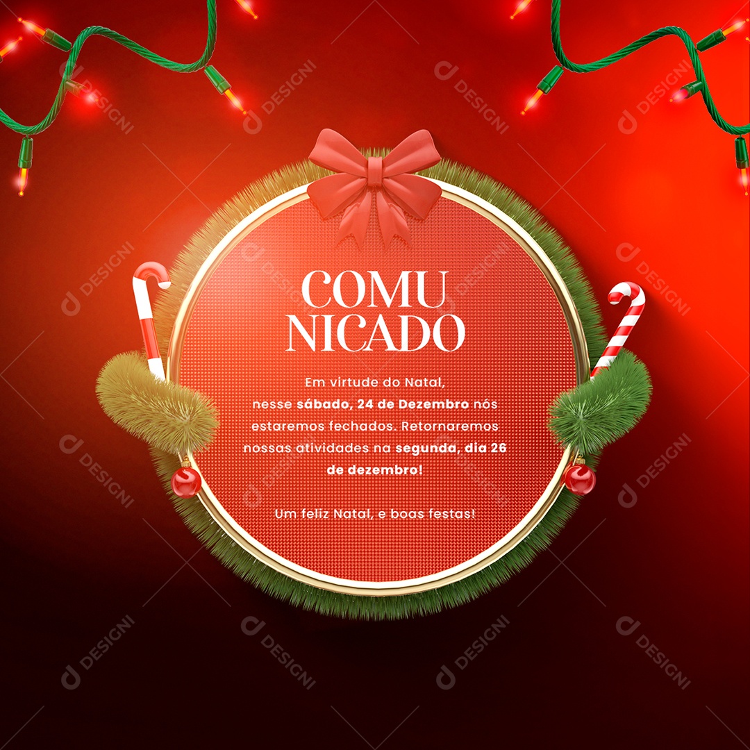 Comunicado Nós Estaremos Fechados Feliz Natal Social Media PSD Editável