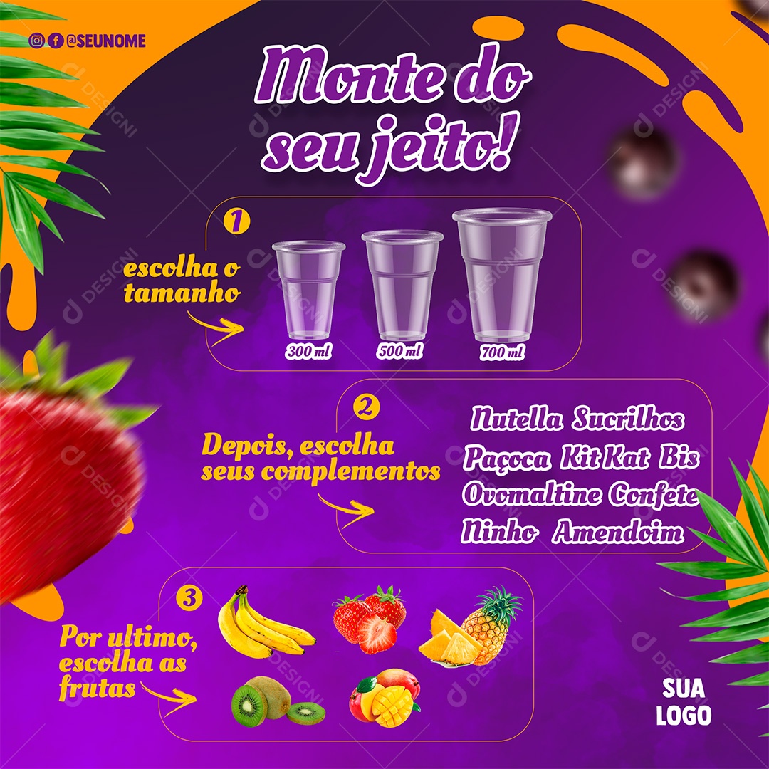 Post Açaí Monte do Seu Jeito Social Media PSD Editável