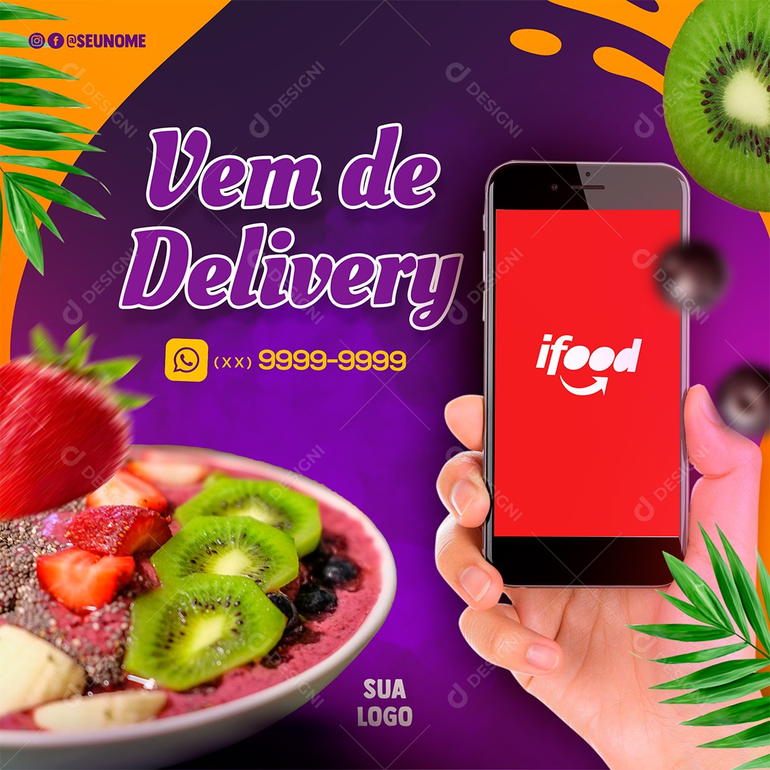 Post Açaí Vem de Delivery Social Media PSD Editável