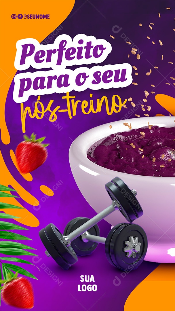 Post Açaí Perfeito Para Seu Pós-Treino Social Media PSD Editável