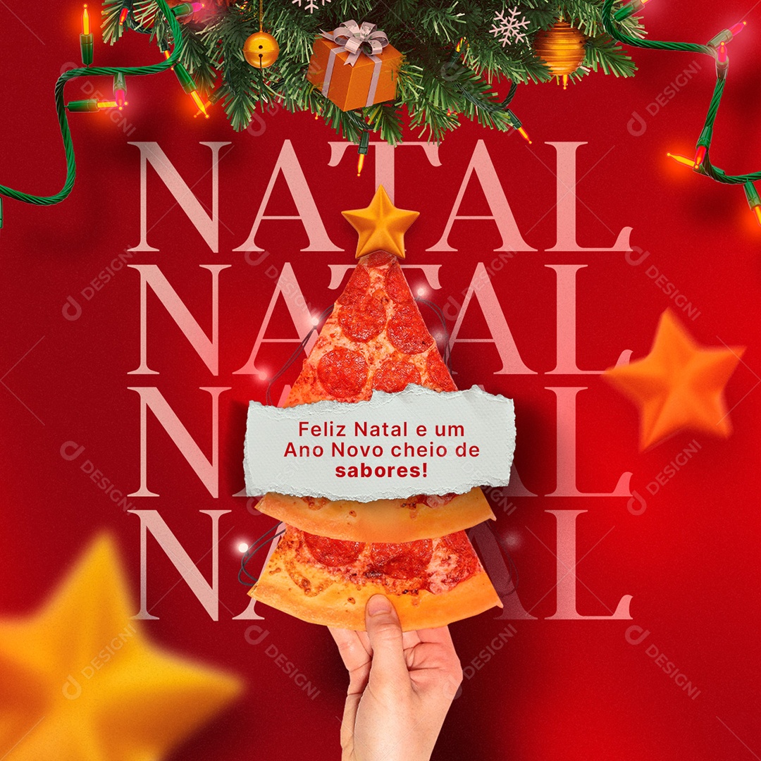 Feliz Natal e Um Ano Novo Cheio de Sabores Pizzaria Social Media PSD Editável