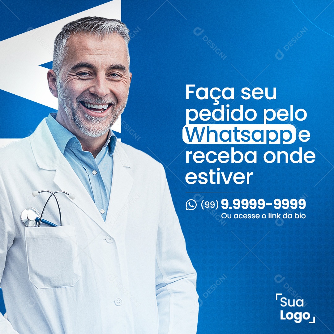 Post Farmácia Faça Seu Pedido Pelo WhatsApp Social Media PSD Editável