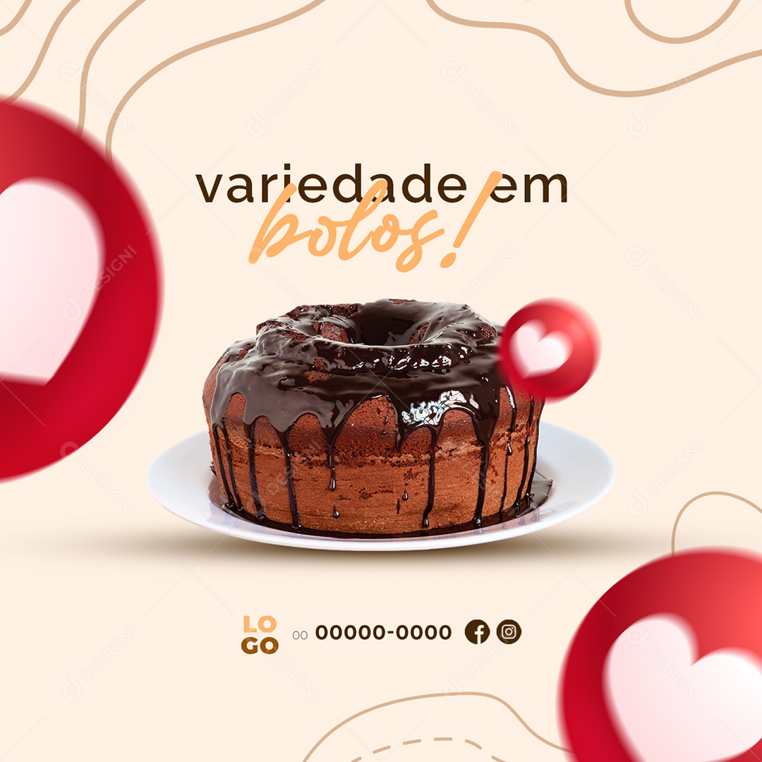 Variedade em Bolos Padaria Social Media PSD Editável