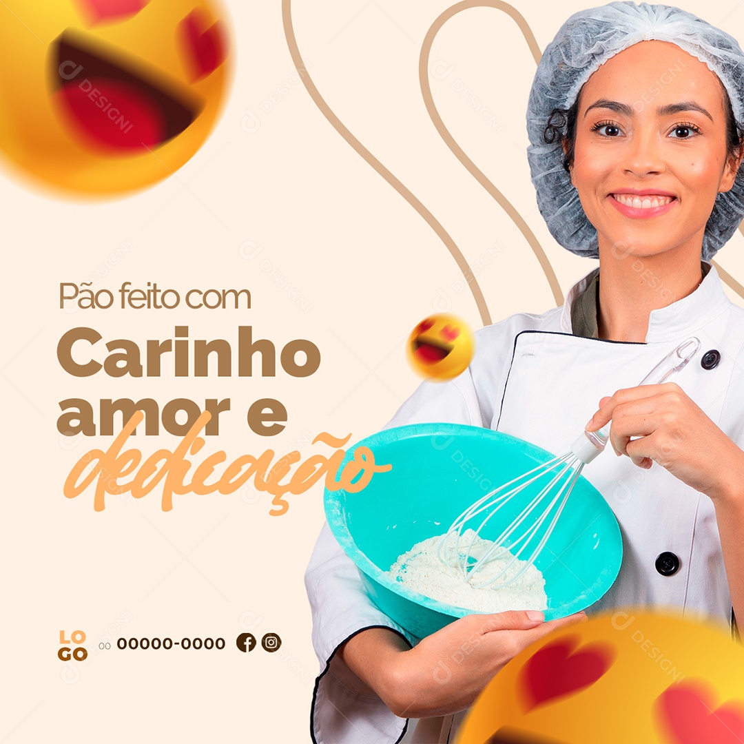 Pão Feito com Carinho Amor e Dedicação Padaria Social Media PSD Editável