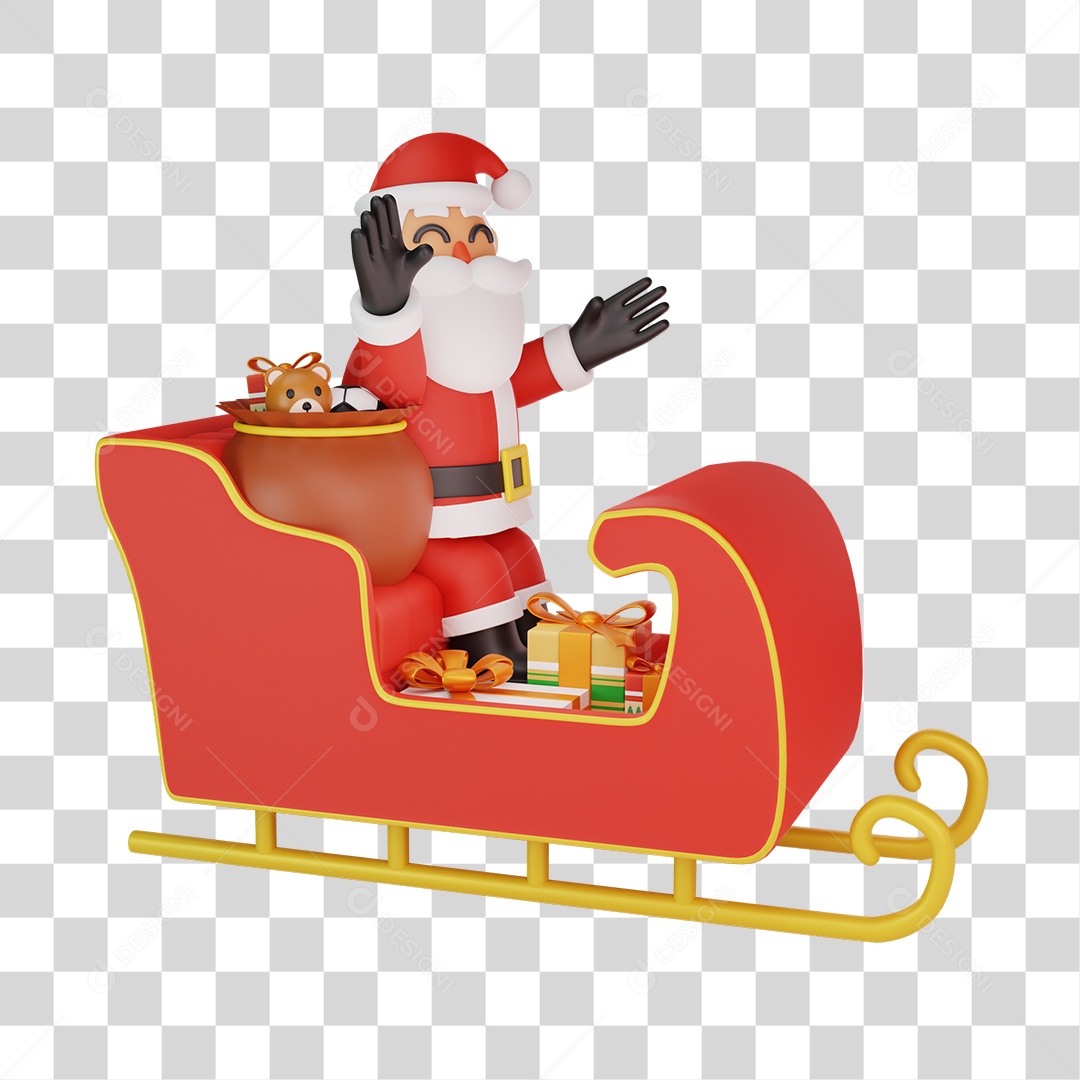 Papai Noel Com Trenó Elemento 3D PNG Transparente