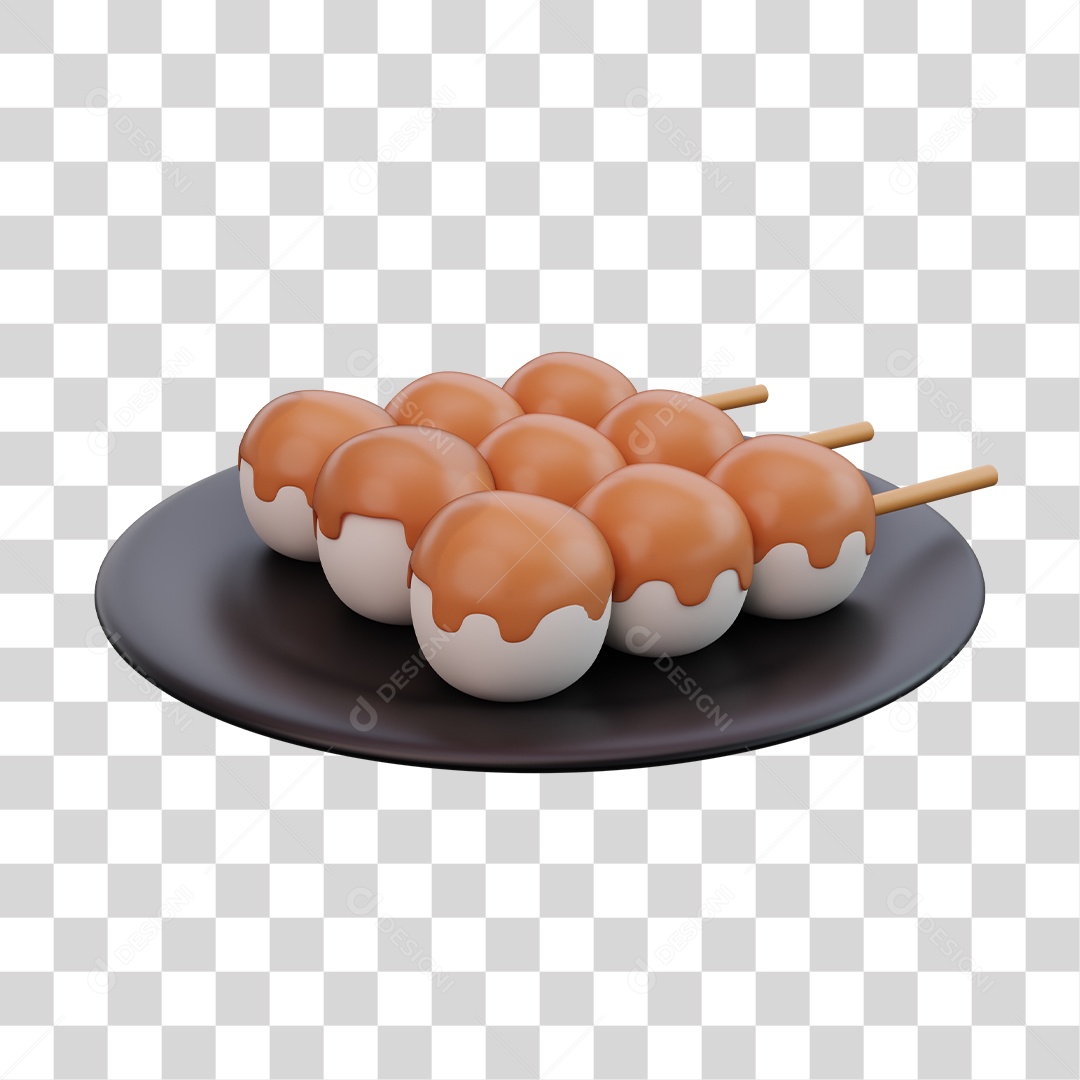 Dango Comida Japonesa Elemento 3D PNG Transparente