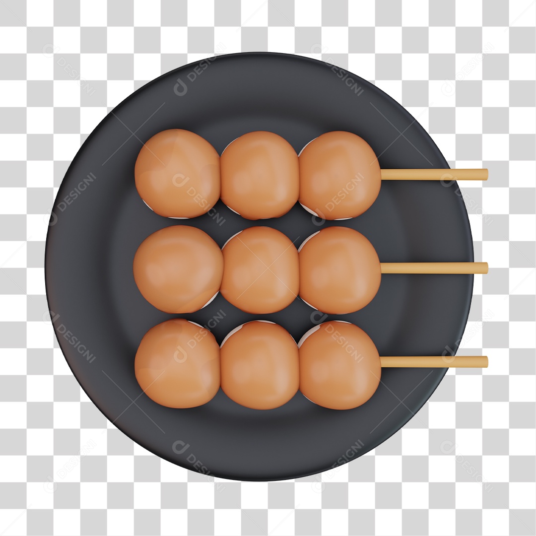 Dango Comida Japonesa Elemento 3D PNG Transparente