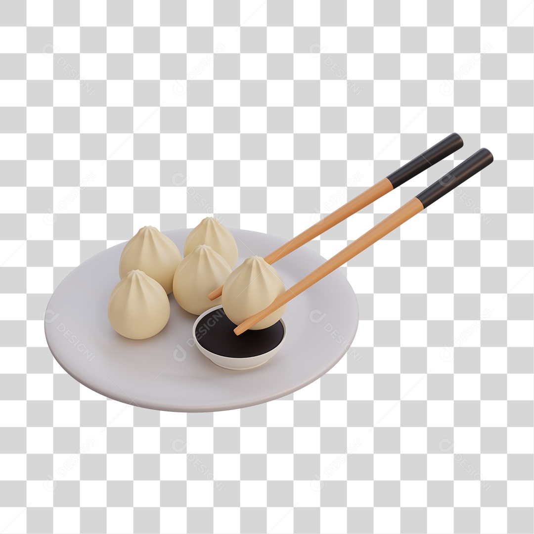 Nikuman Comida Japonesa Elemento 3D PNG Transparente