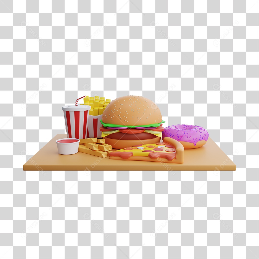 Hamburger E Batata Frita  Elemento 3D PNG Transparente