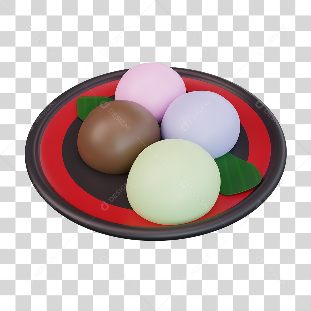 Mochi Comida Japonesa Elemento 3D PNG Transparente