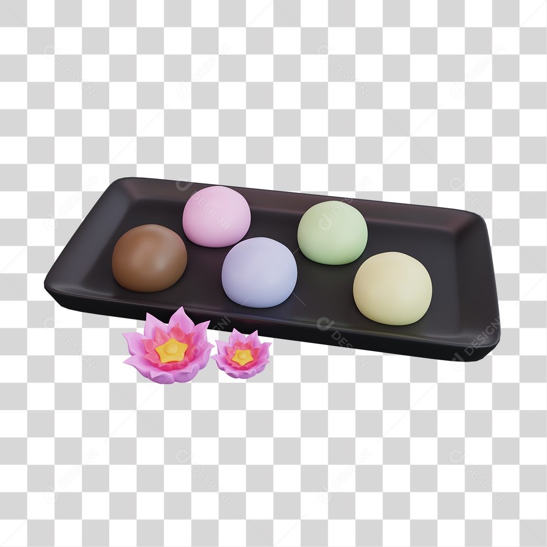 Mochi Comida Japonesa Elemento 3D PNG Transparente