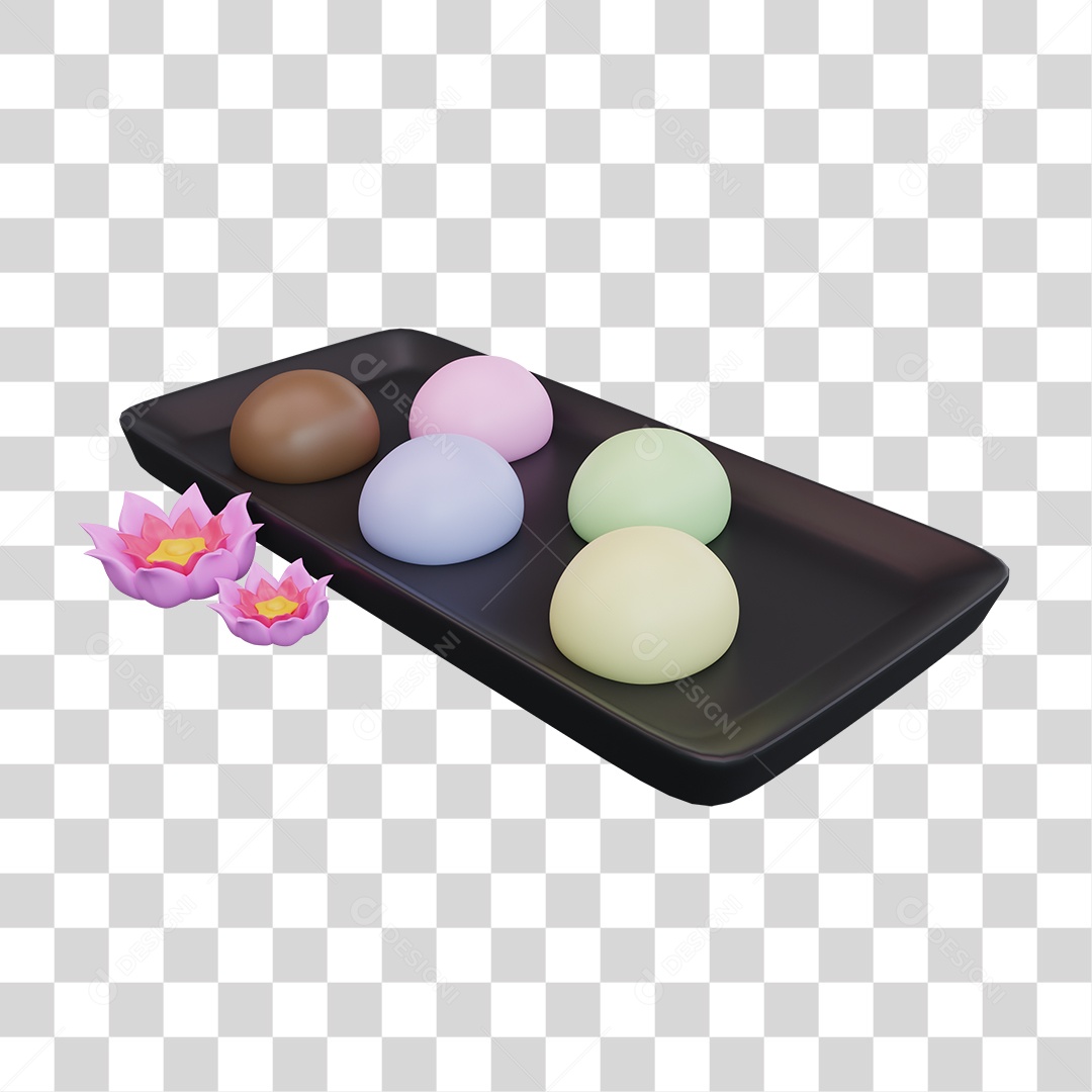 Mochi Comida Japonesa Elemento 3D PNG Transparente