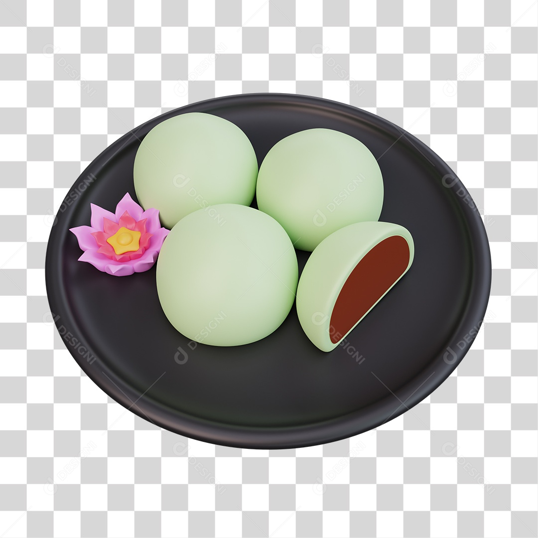 Mochi Comida Japonesa Elemento 3D PNG Transparente