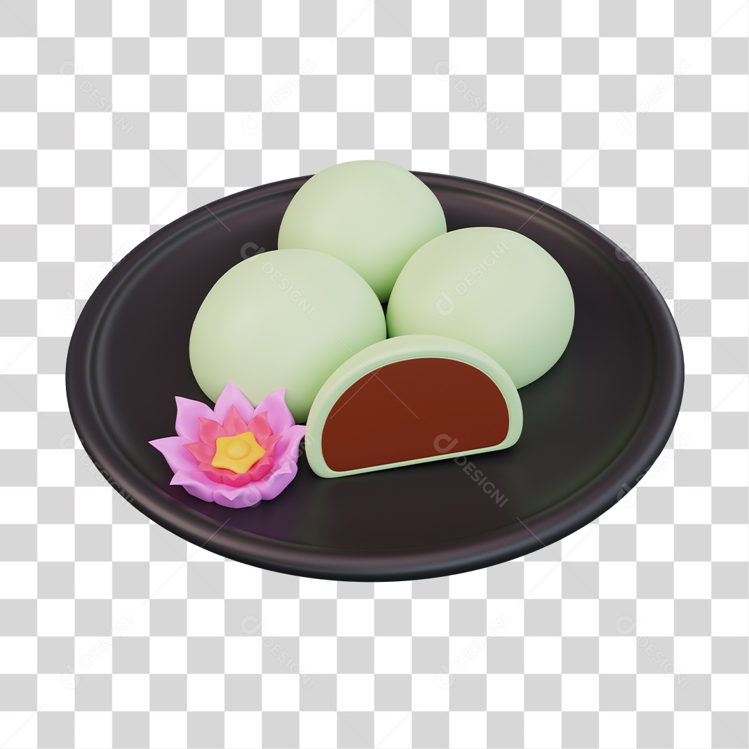 Mochi Comida Japonesa Elemento 3D PNG Transparente