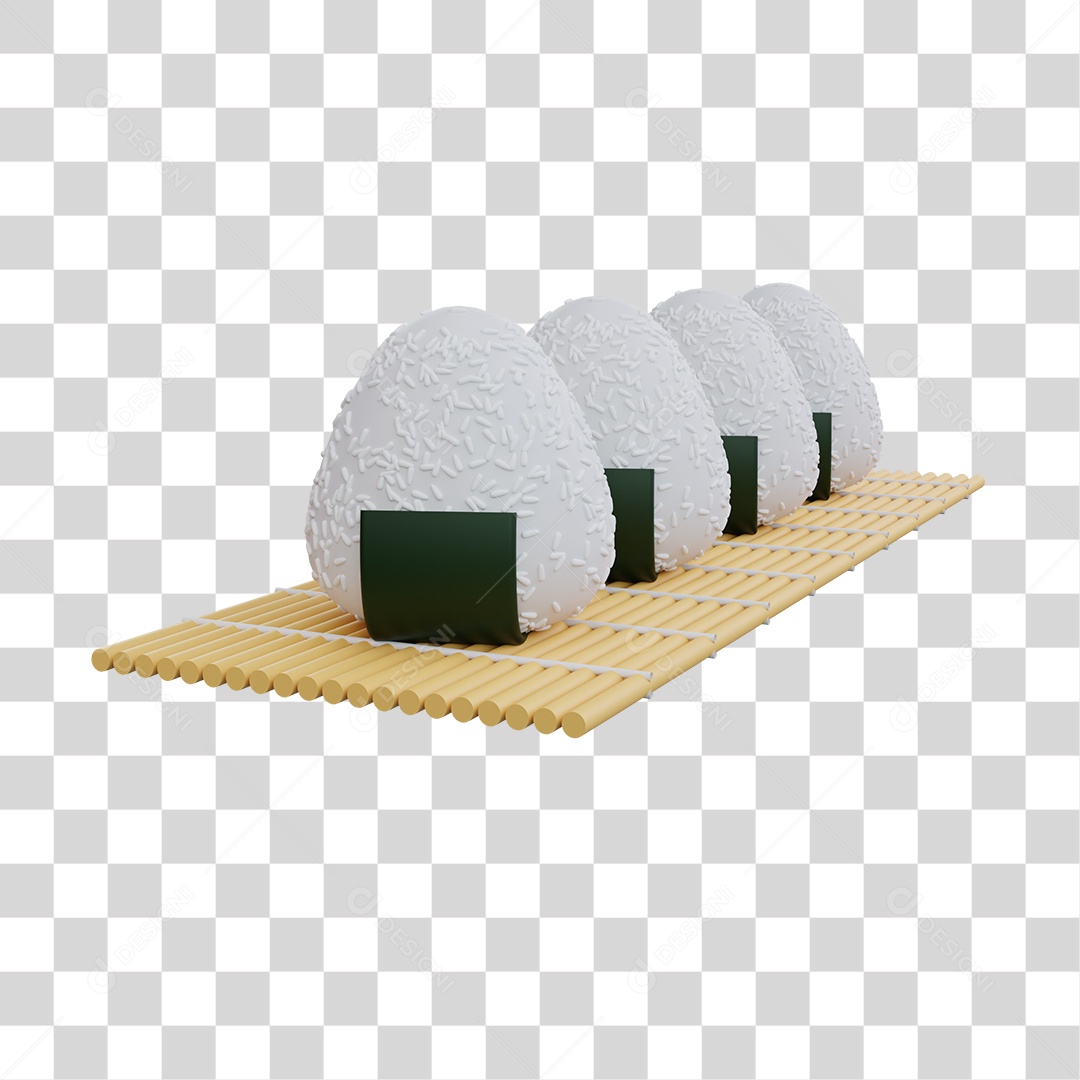 Onigiri Comida Japonesa Elemento 3D PNG Transparente