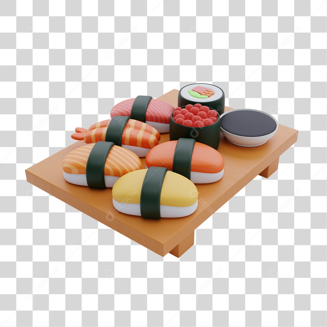 Sushi Comida Japonesa Elemento 3D PNG Transparente