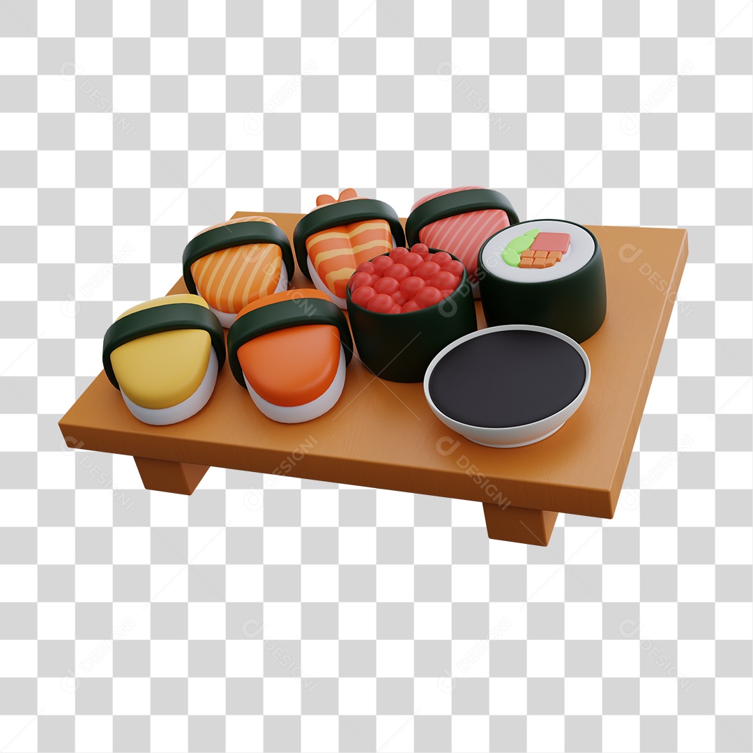 Sushi Comida Japonesa Elemento 3D PNG Transparente